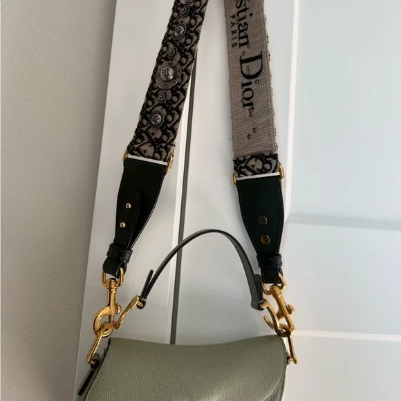 Dior Oblique Studded Shoulder Strap in Forest Green